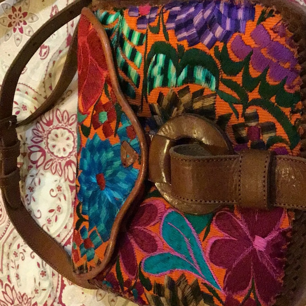 New Mexican Hand embroidered leather crossbody bad